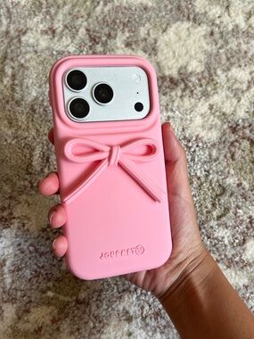 Pink Bow Silicone Phone Case for iPhone 17 Pro- Cute Protective Cover
